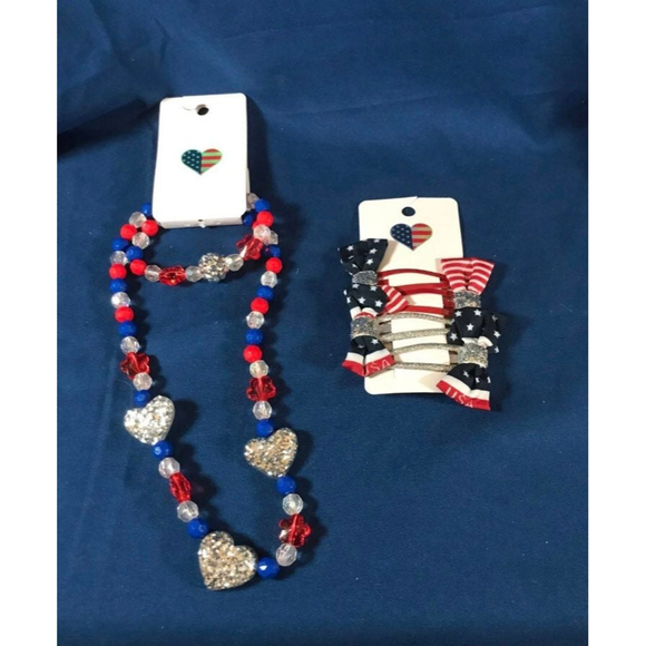 Girl's Patriotic Necklace and Hair Clip - Picture 1 of 2